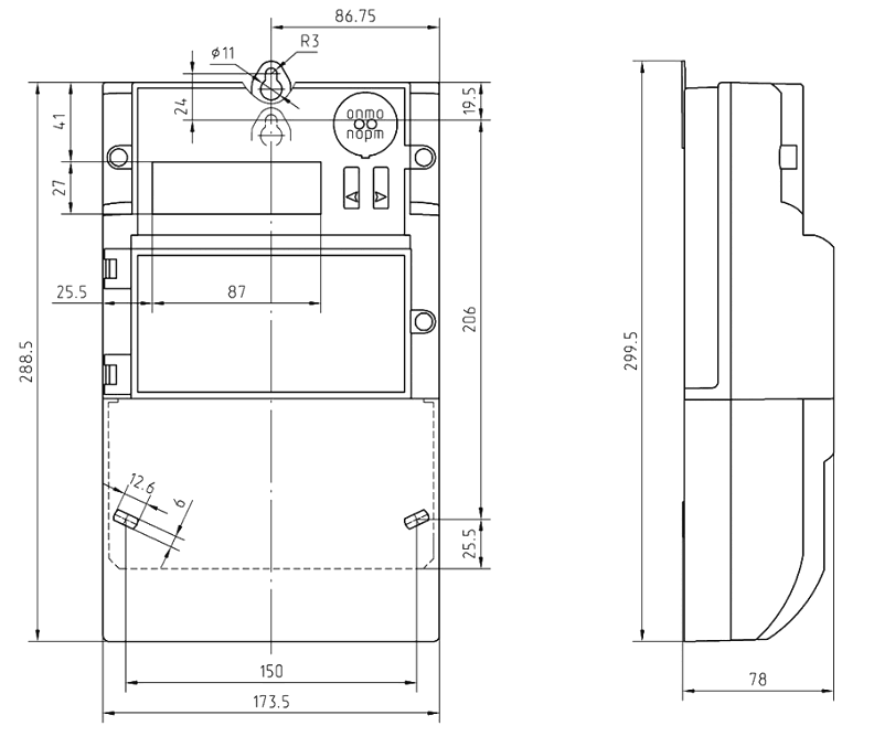 Габаритные размеры и чертеж счетчика Меркурий 234 ARTMX2-01 PBR.G